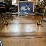 Belgo chrome coffee table hollywood regency style, chrome steel & glass, ca 1970