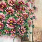 Ancient painting, still life in the cosmos , signed and dated 1991.
