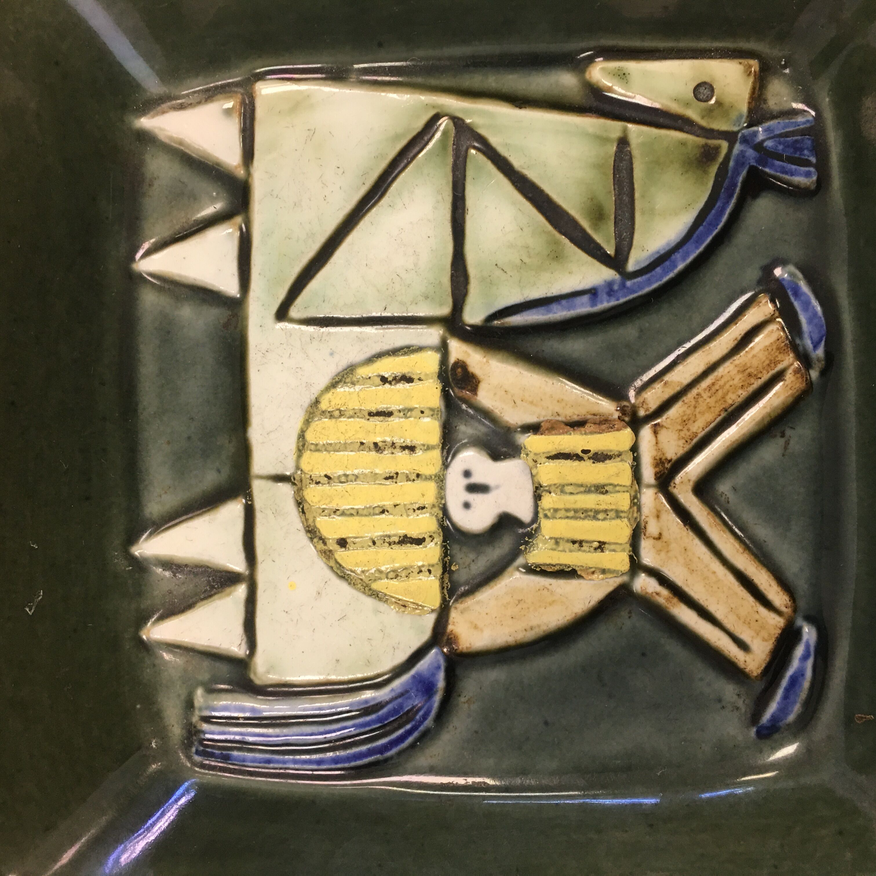 Decorative dish in enamel stoneware , "Varite", Lisa Larson, Suede, Gustavsberg. 60's