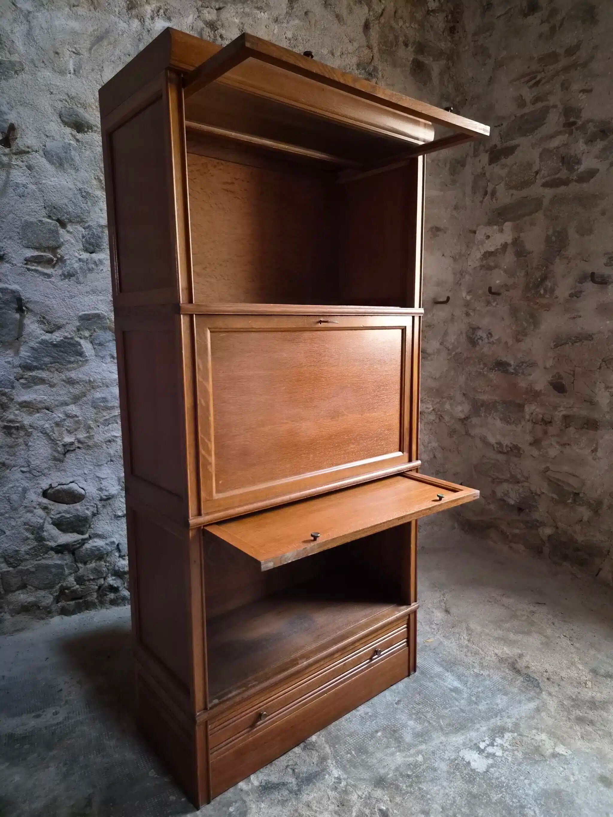 French modular secretary in oak with display case, 1950s.