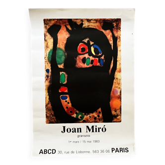 Affiche originale en lithographie d'exposition de Joan Miro, Paris 1983