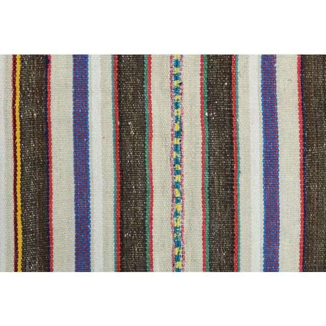 Turkish Vintage Striped Brown Blue Kilim Runner Rug 145x324