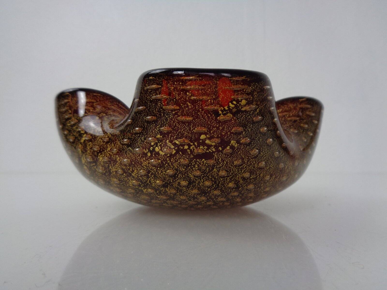 Red & Gold Murano Glass Ashtray by Barovier & Toso, Italy, 1960s
