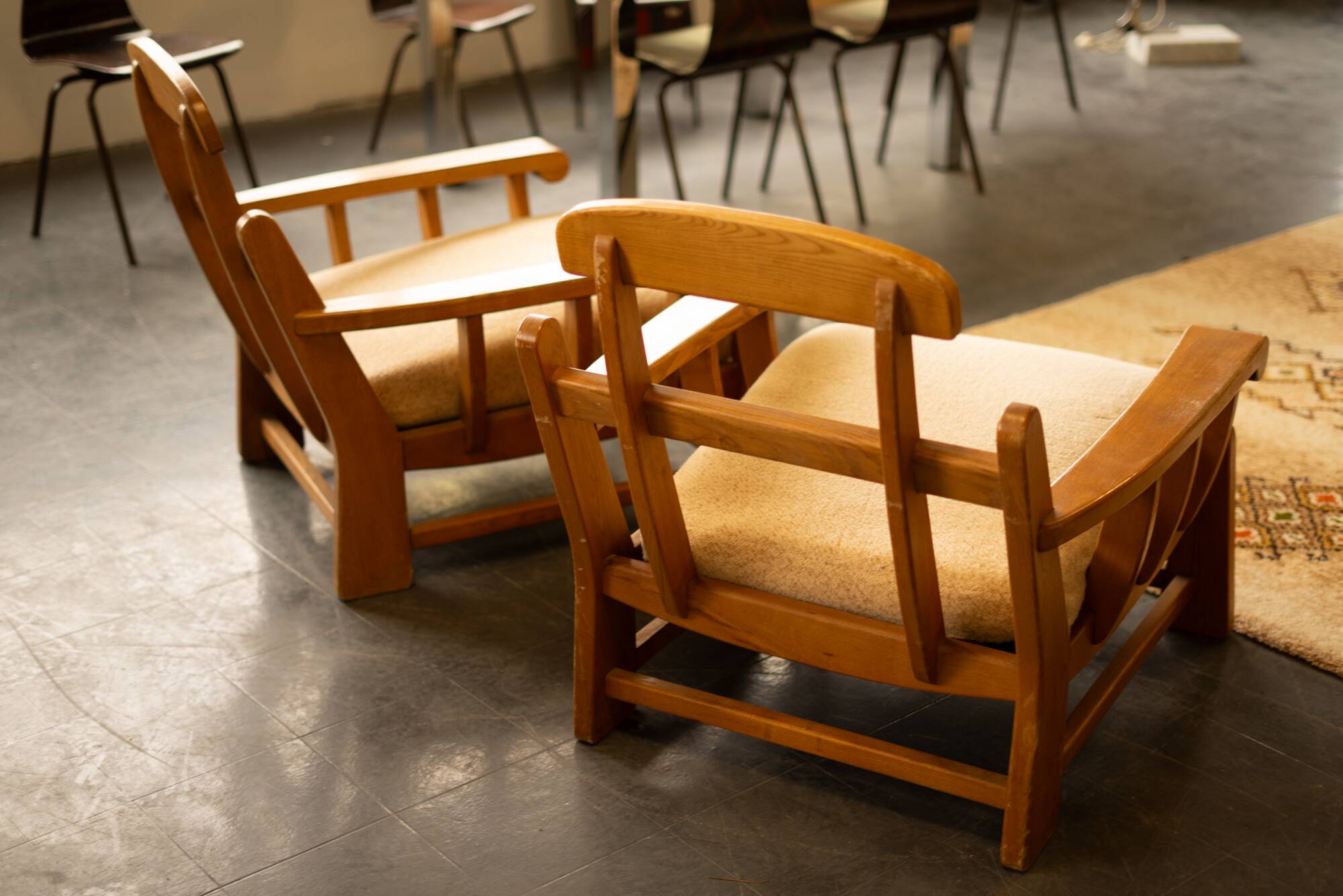 Armchairs in elm published by Maison Regain 1980