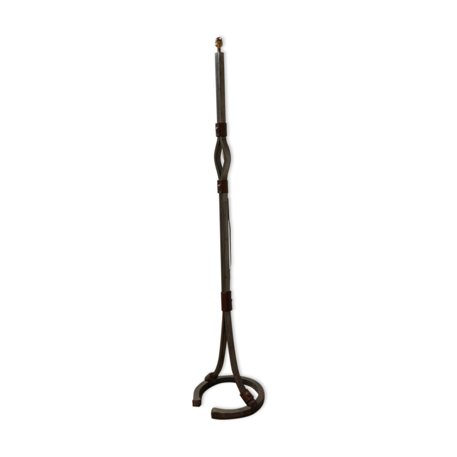 Leather and iron floor lamp by Jean-Pierre Ryckaert