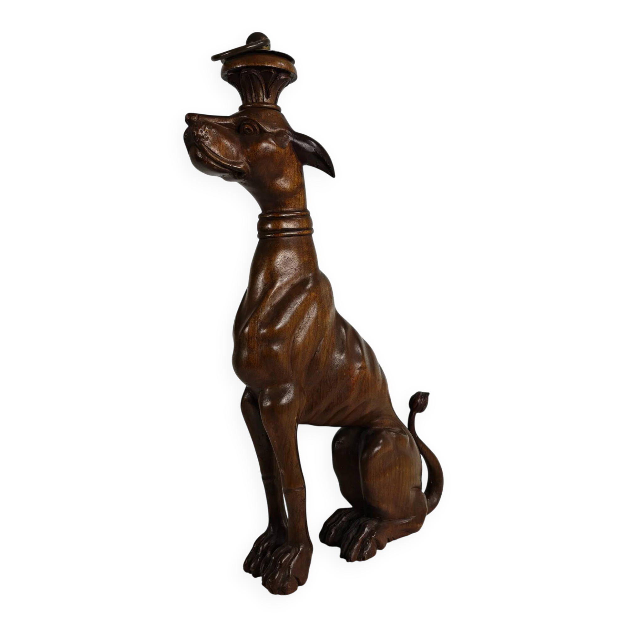 Hand-carved wooden greyhound statue - 20th century