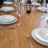 Solid oak farmhouse table, gilded and patinated, two drawers, 260 x 100 cm