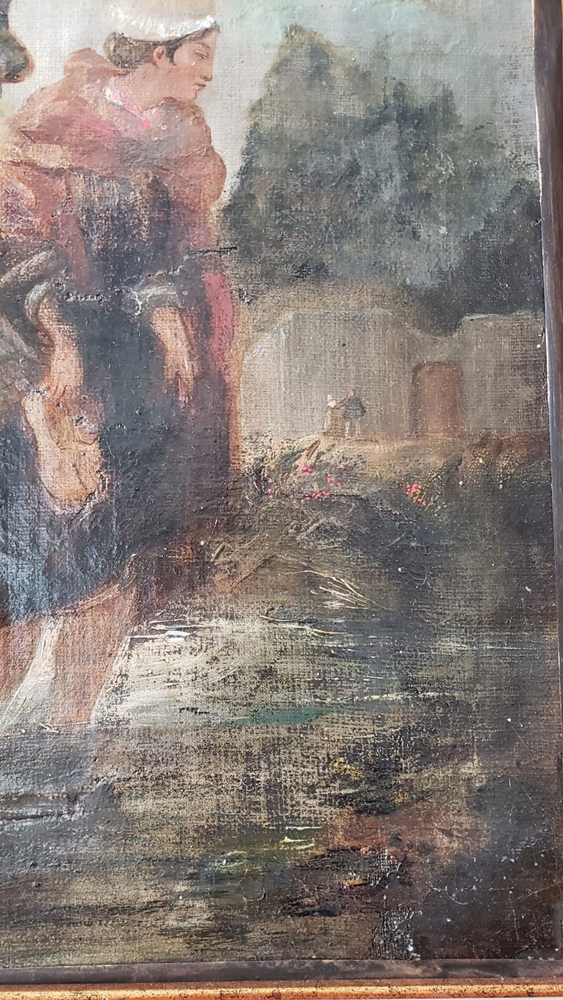 Huile sur toile "Le Gué" Ecole XIXème