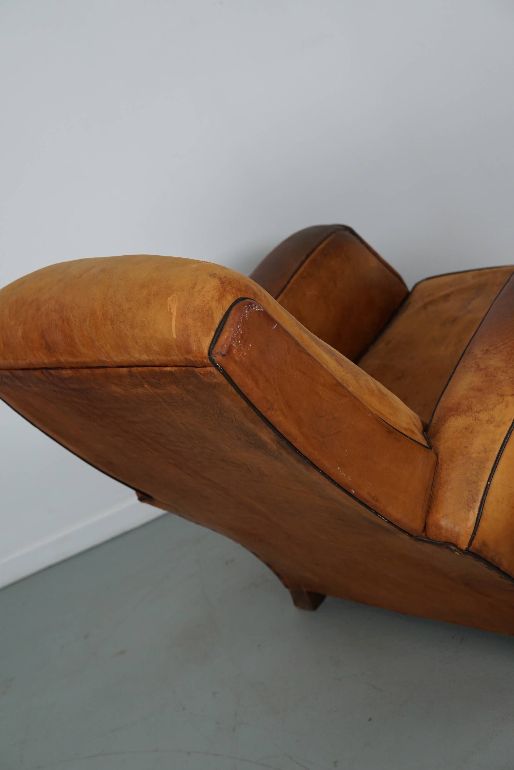 Vintage French Cognac-Colored Leather Club Chair, 1950s