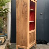 Vintage glass-fronted cabinet, raw wood, 1950s