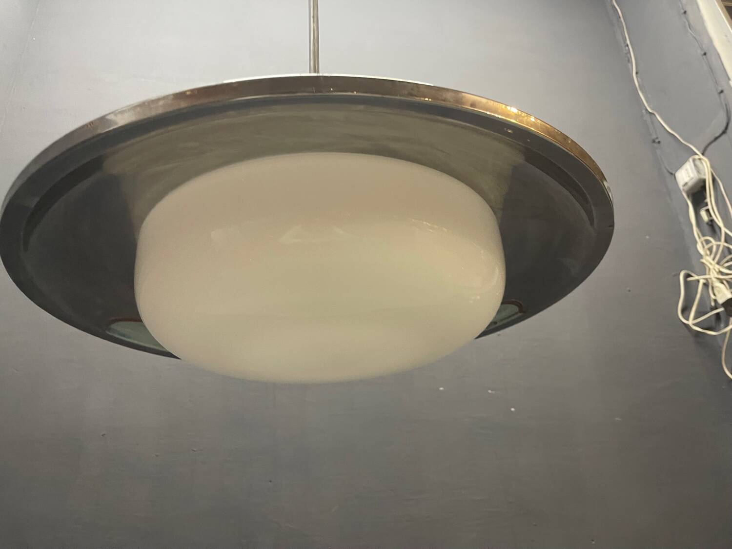 Space Age Chrome Pendant Lamp attributed to Gino Sarfatti, 1950s