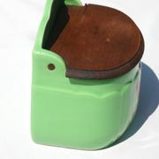 Boîte à Sel vintage en céramique et bois - Rare couleur verte