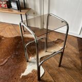 Chromed metal and smoked glass side table
