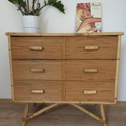 3-drawer rattan/bamboo chest of drawers attributed to Adrien Audoux and Frida Minnet. Circa 1950