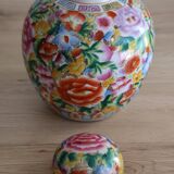 Large Chinese ginger jar with multi-colored porcelain lid