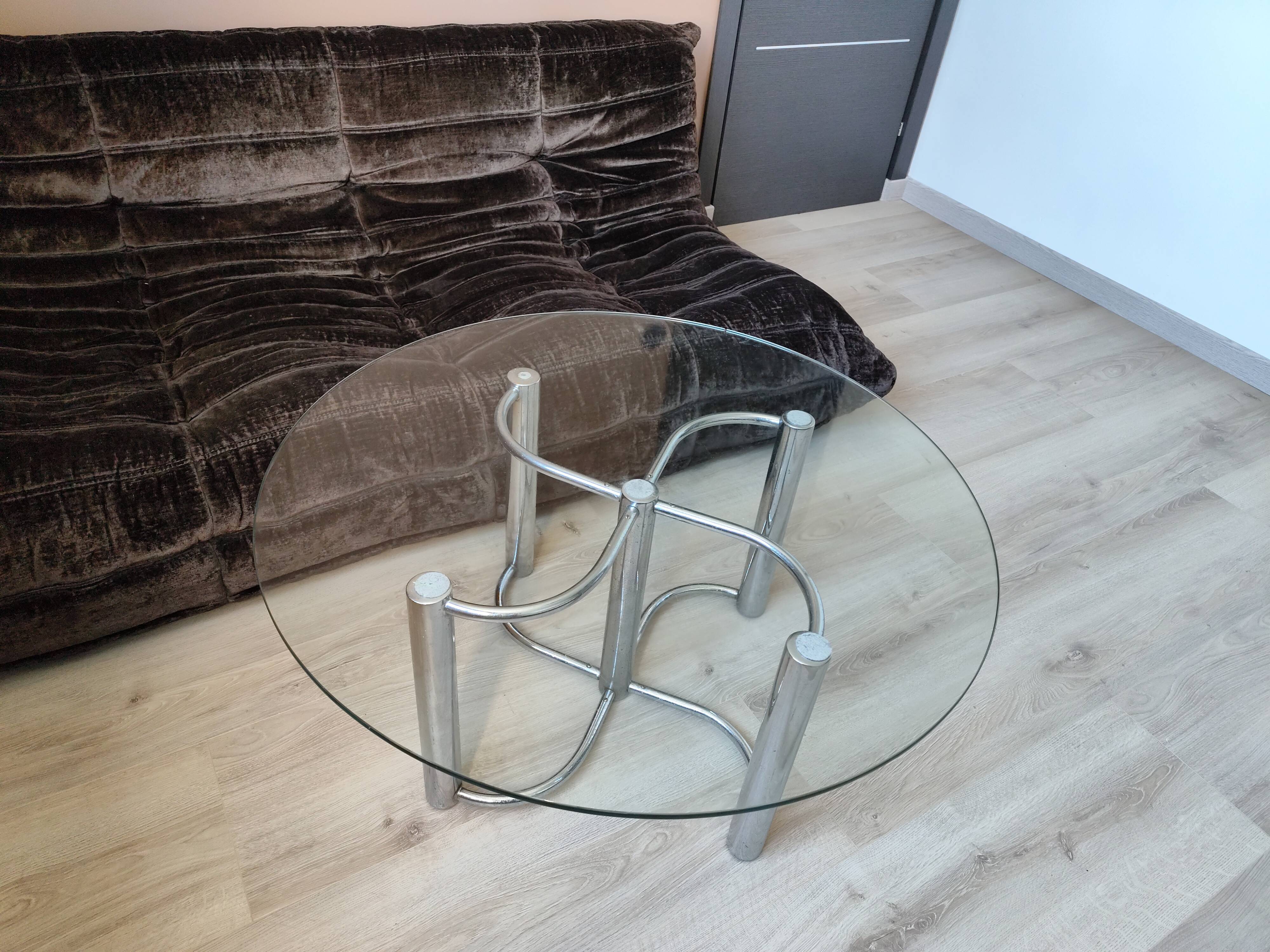 Vintage chrome steel and glass coffee table from Italy from the 70s