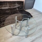 Vintage chrome steel and glass coffee table from Italy from the 70s