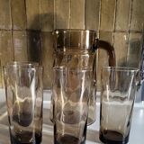 Service à orangeade en verre fumé