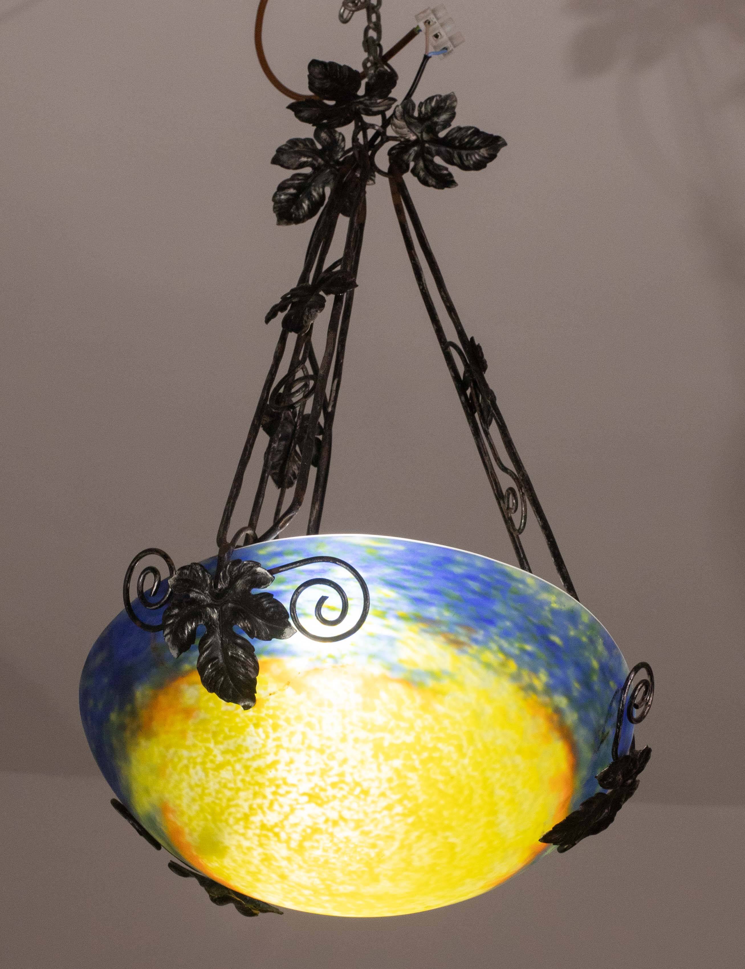 Art Deco yellow pendant light by G.V. de Croismare, Muller Frères, France, 1920s