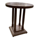 1930s Art Deco round side table in painted brown wood — column leg base