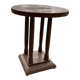 1930s Art Deco round side table in painted brown wood — column leg base