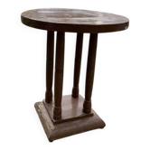 Table d'appoint ronde Art déco 1930s marron en bois peint — piétement à colonnettes