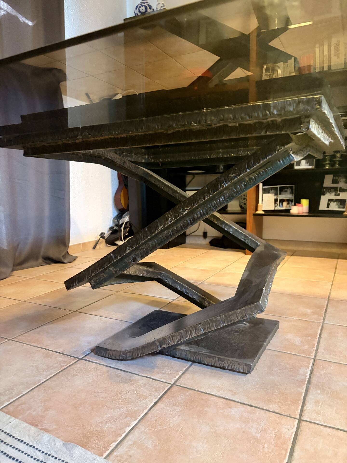 Iron flower table by Maurice Barilone for Roche Bobois