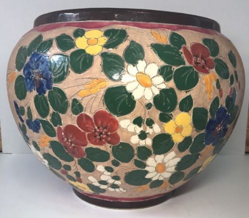 Cache pot floral decoration signed J. Massier Vallauris vintage