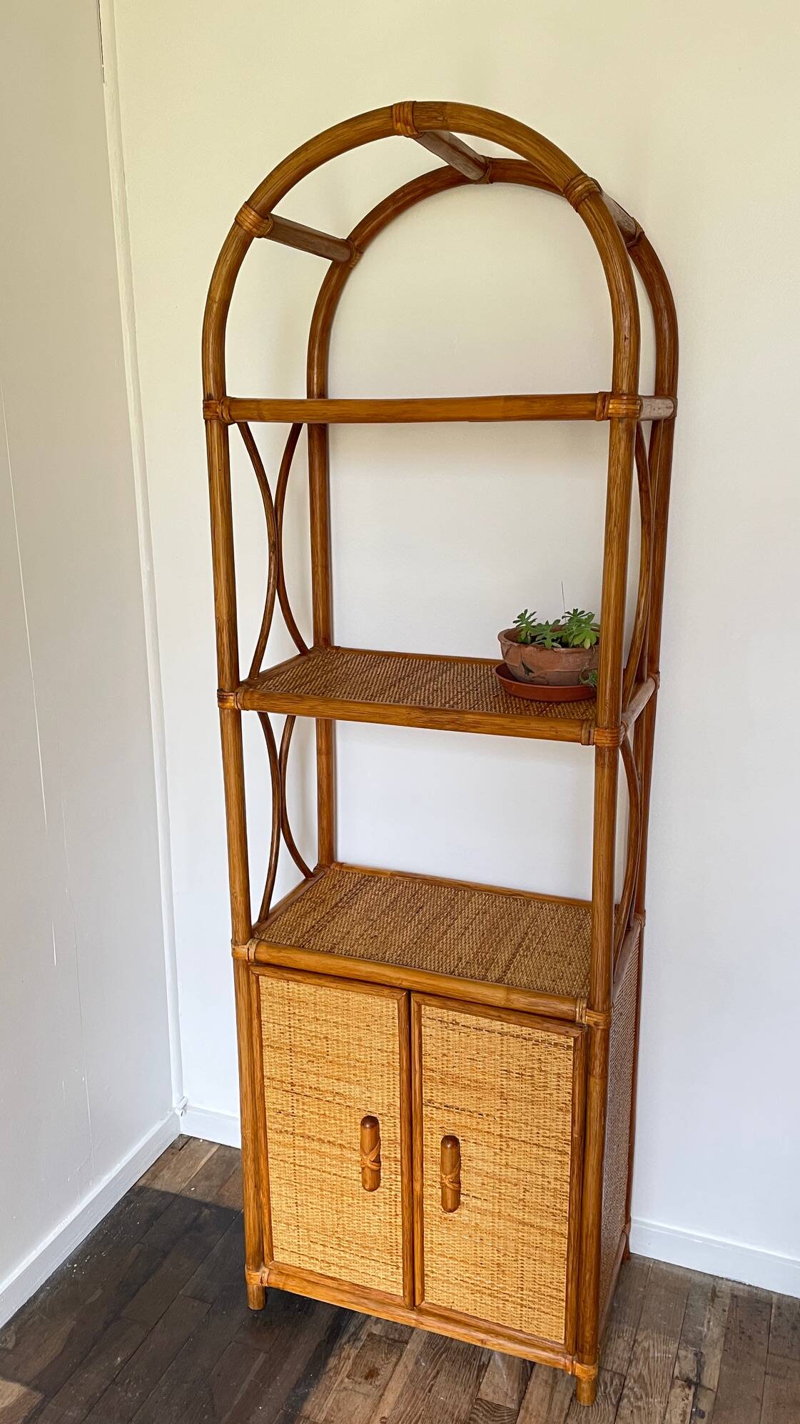 VINTAGE Bamboo Wicker Shelf