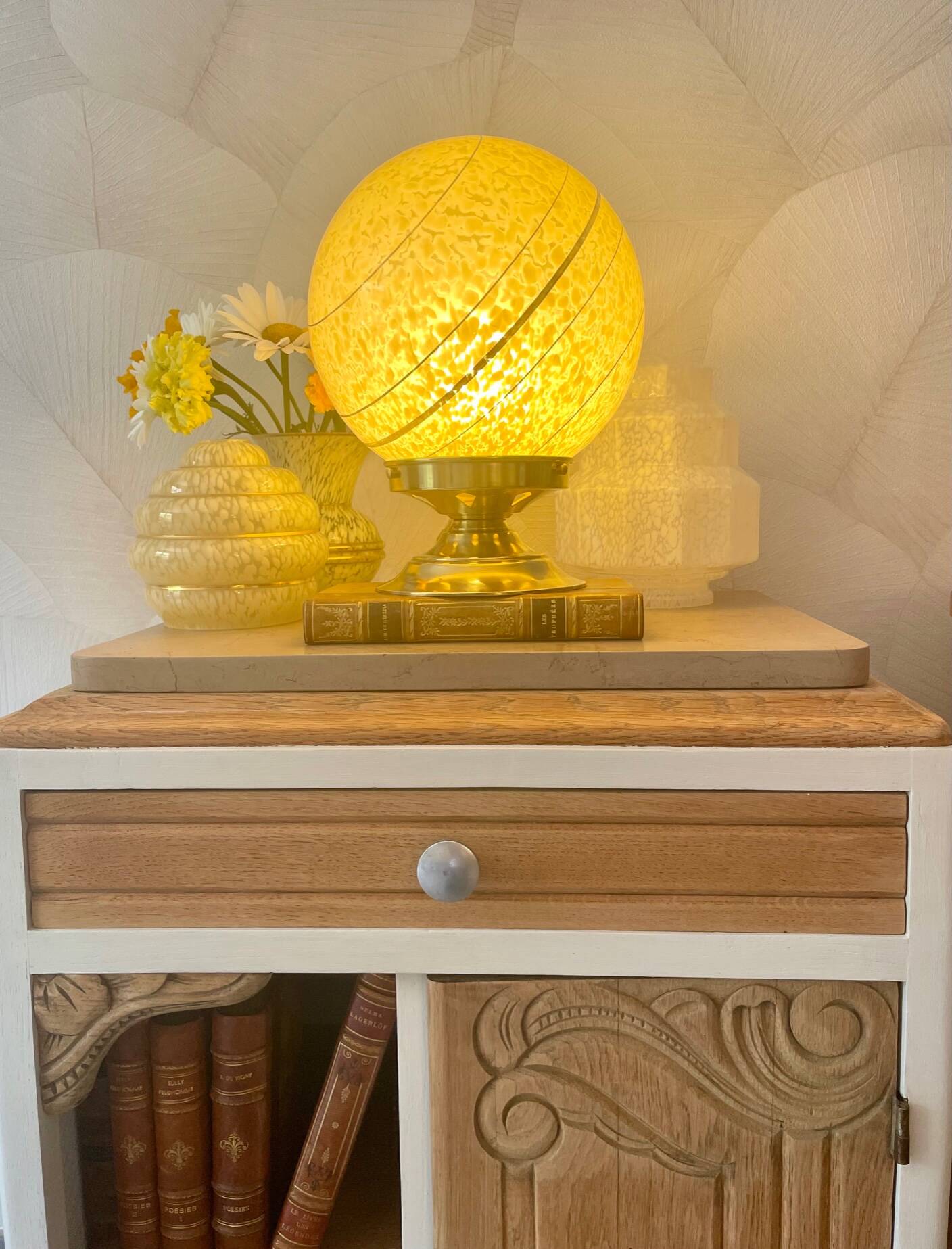 Yellow Clichy glass art deco lamp