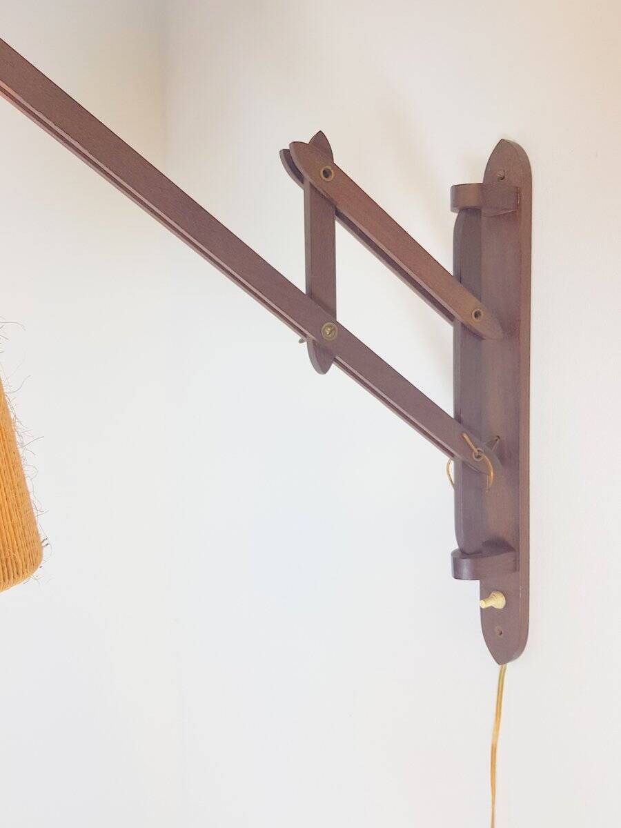 Scandinavian Teak and Hemp Scissors Wall Lamp by Ib Fabiansen for Fog & Mørup, 1950s