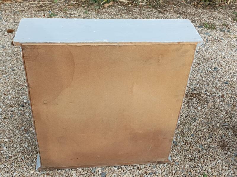 Solid gray wood cabinet with mirror door