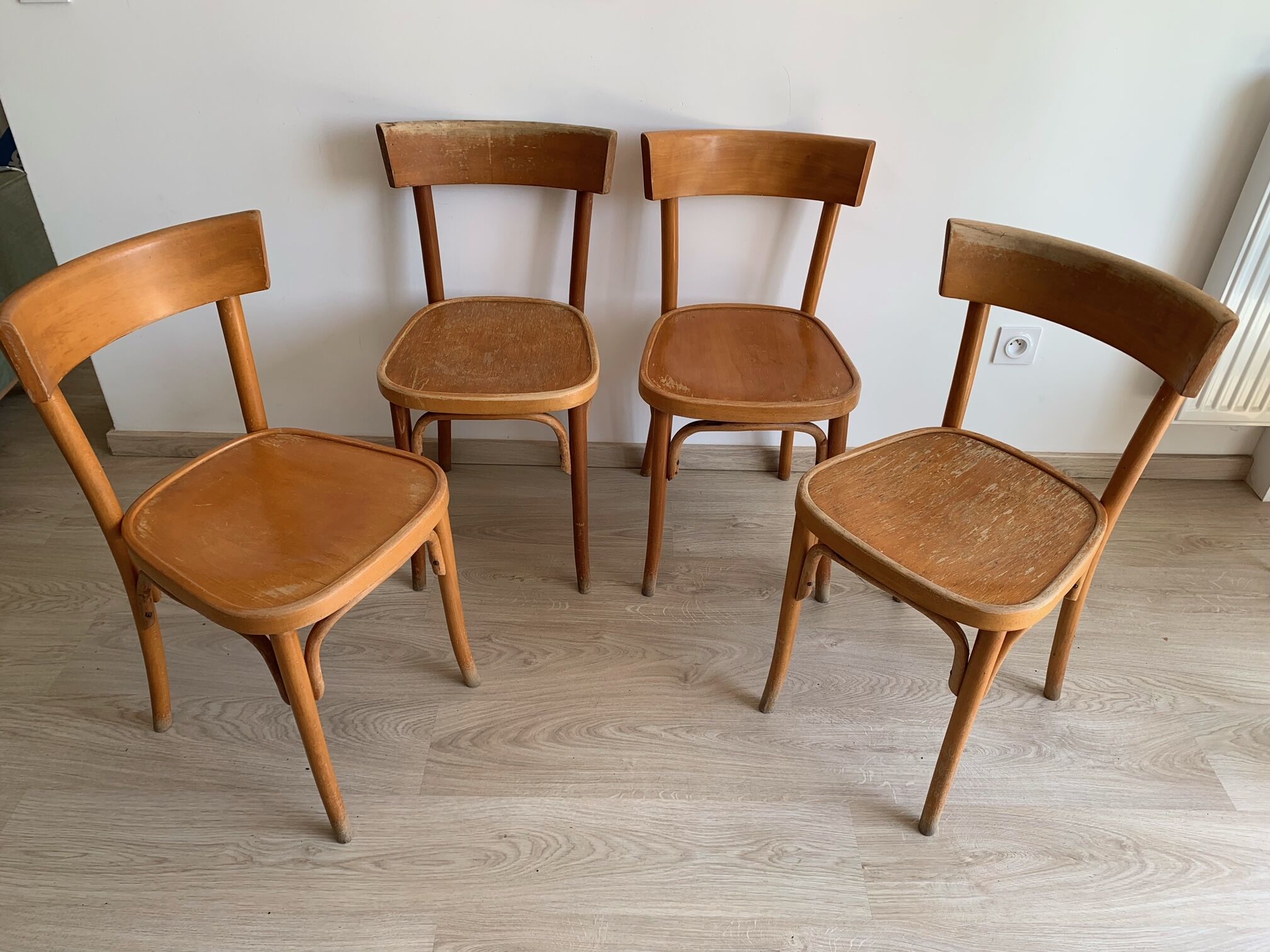 Set of 4 vintage wooden bistro chairs