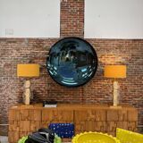 Contemporary Sculptural Concave Round Mirror in Blue, Made in France