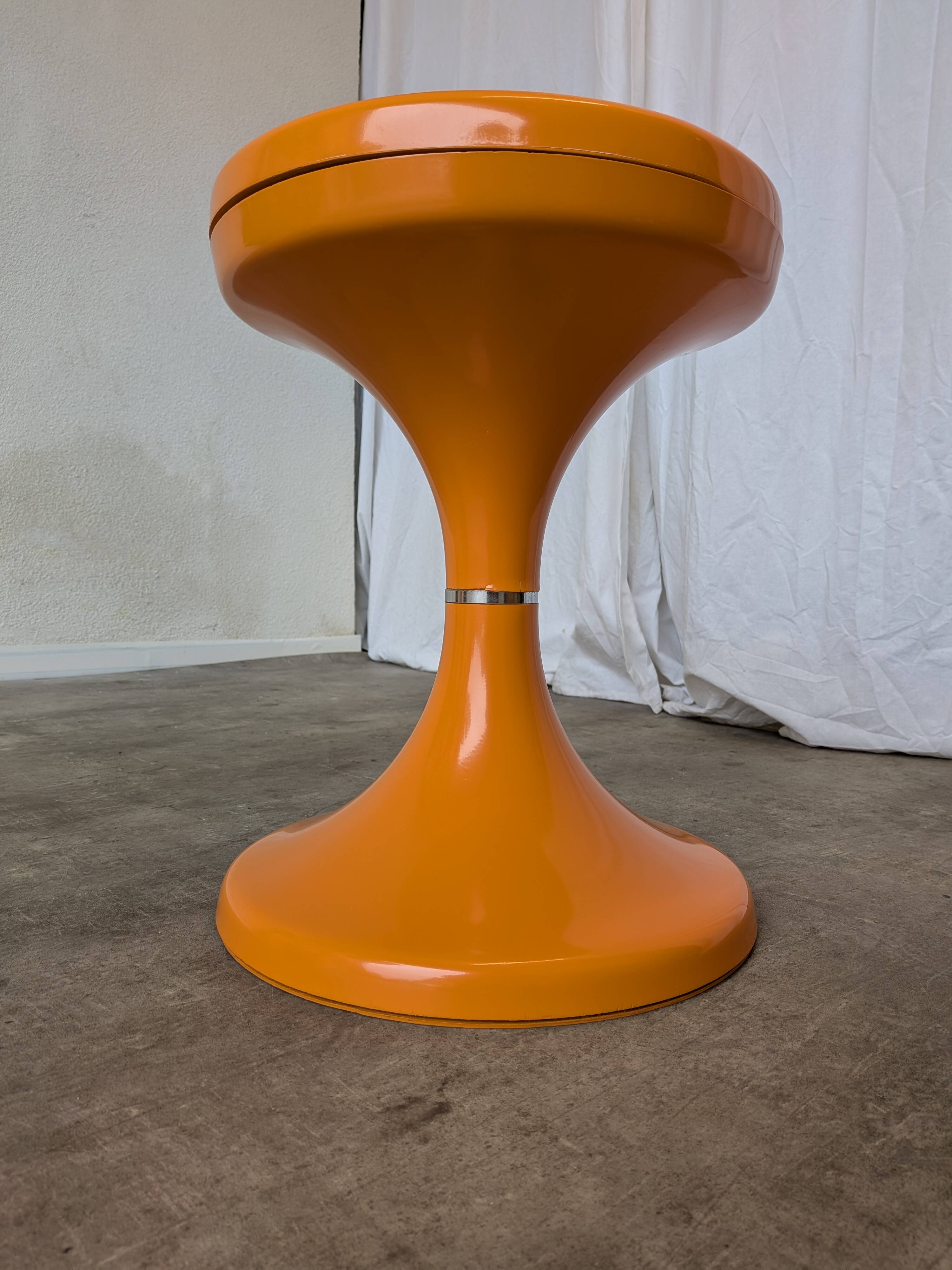 Orange Vintage Mushroom Stool “Jurček” by Meblo, 1960s – Space Age Retro