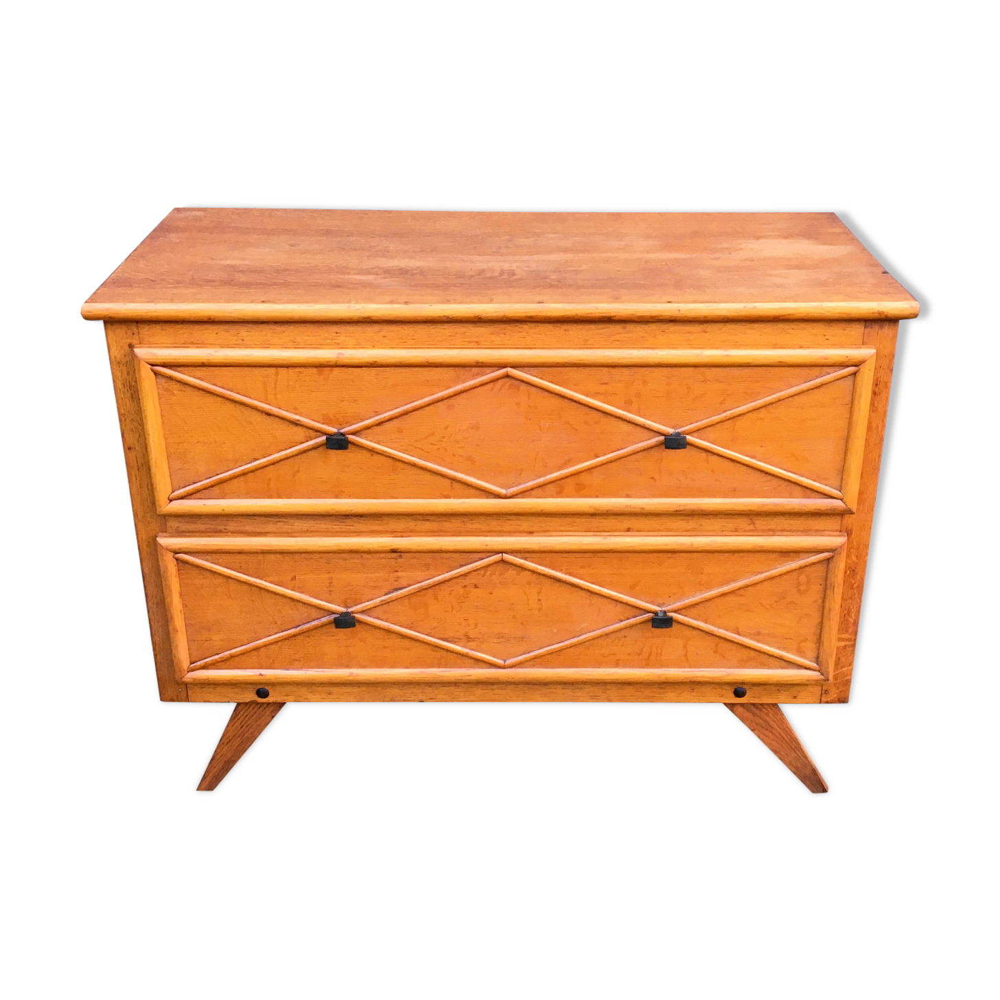 Commode vintage chêne et rotin