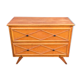 Vintage oak and rattan chest of drawers