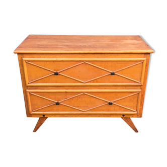 Vintage oak and rattan chest of drawers