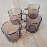 4 smoked glass mugs