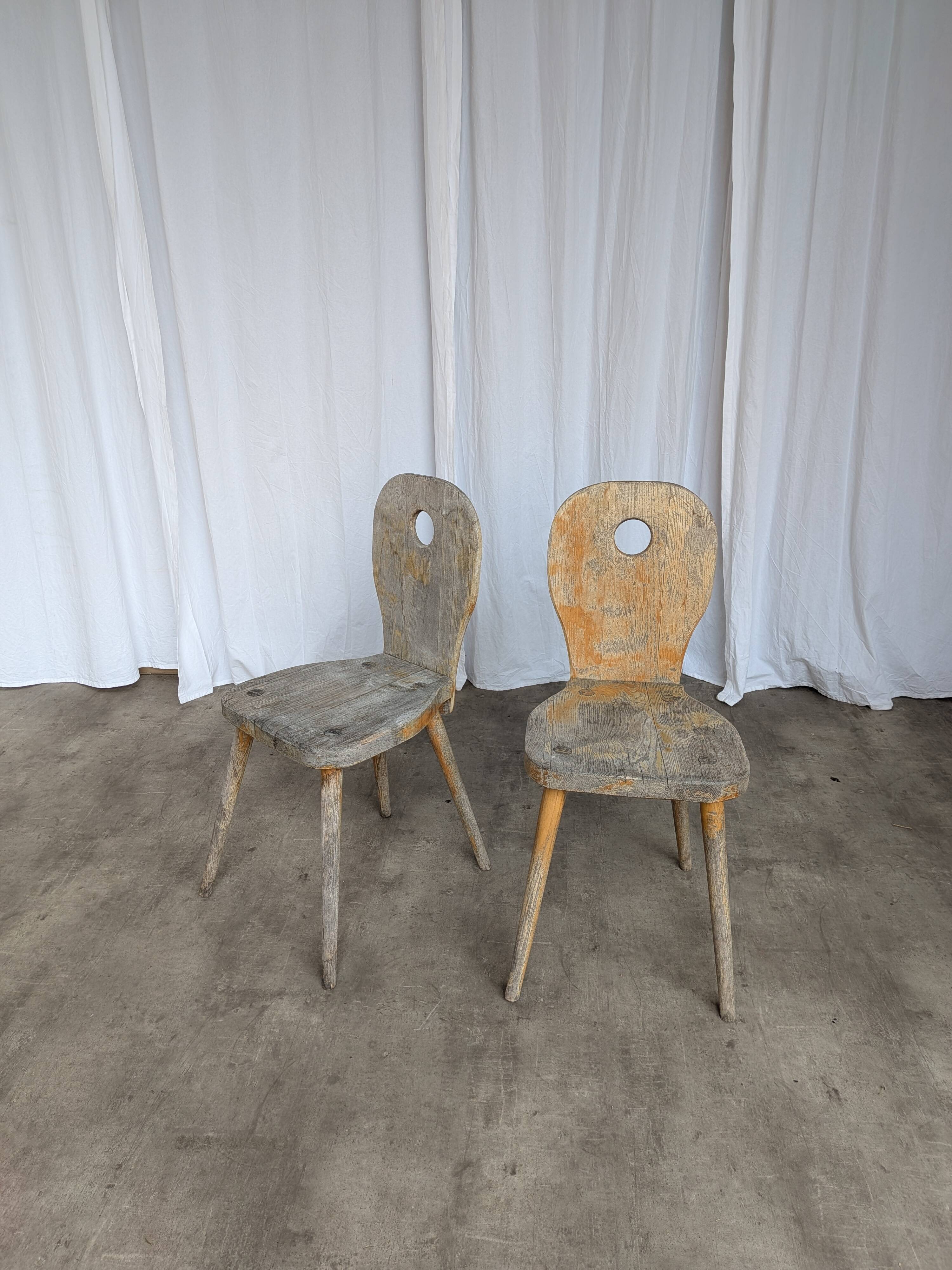 Set of 2 Rustic Primitive Wooden Chairs / Weathered Farmhouse Dining Chairs