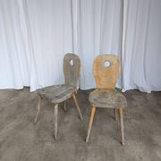 Set of 2 Rustic Primitive Wooden Chairs / Weathered Farmhouse Dining Chairs