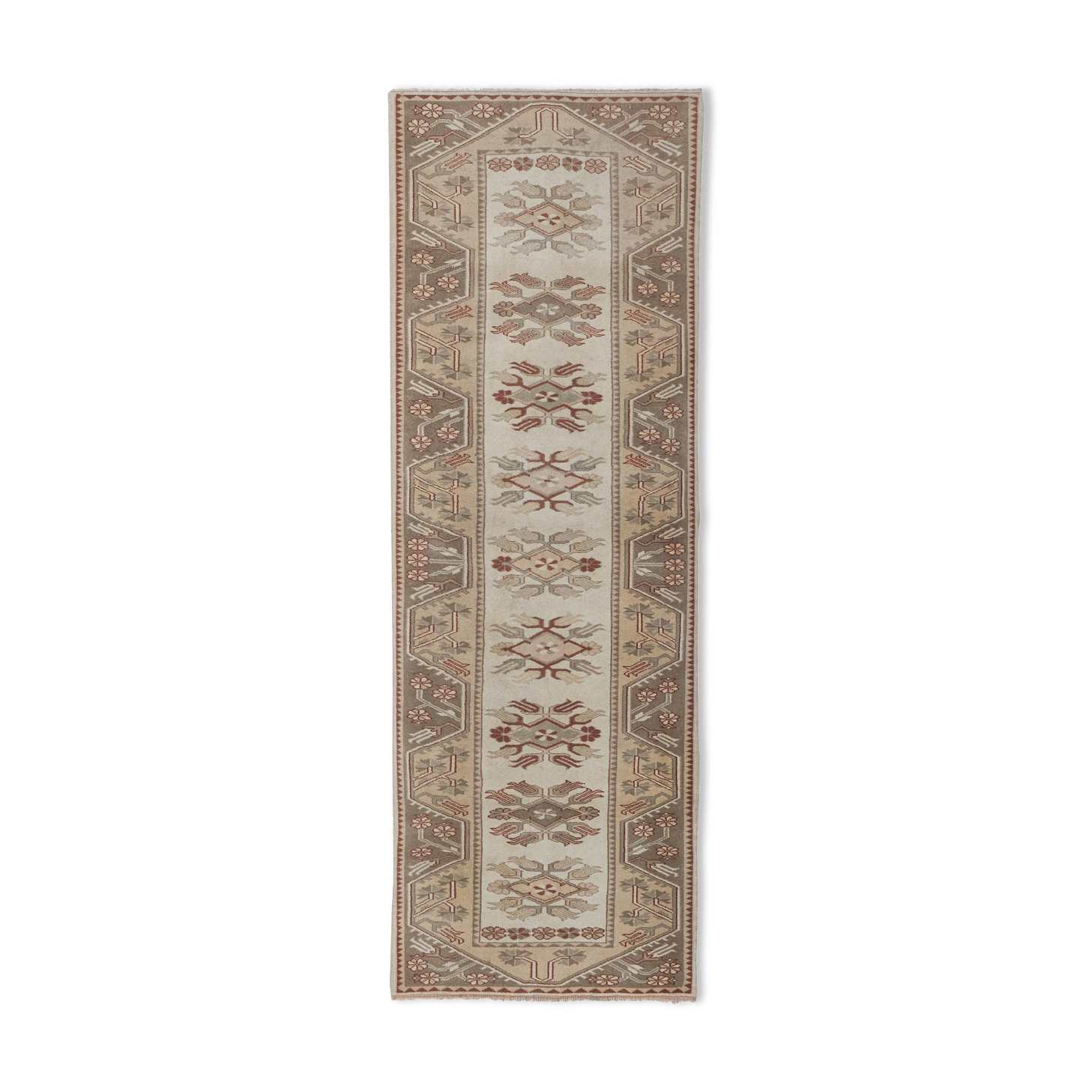 1970s Vıntage Turkish Oushak Handmade Wool Runner Rug 3'3'' x 9'3''