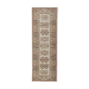1970s Vıntage Turkish Oushak Handmade Wool Runner Rug 3'3'' x 9'3''