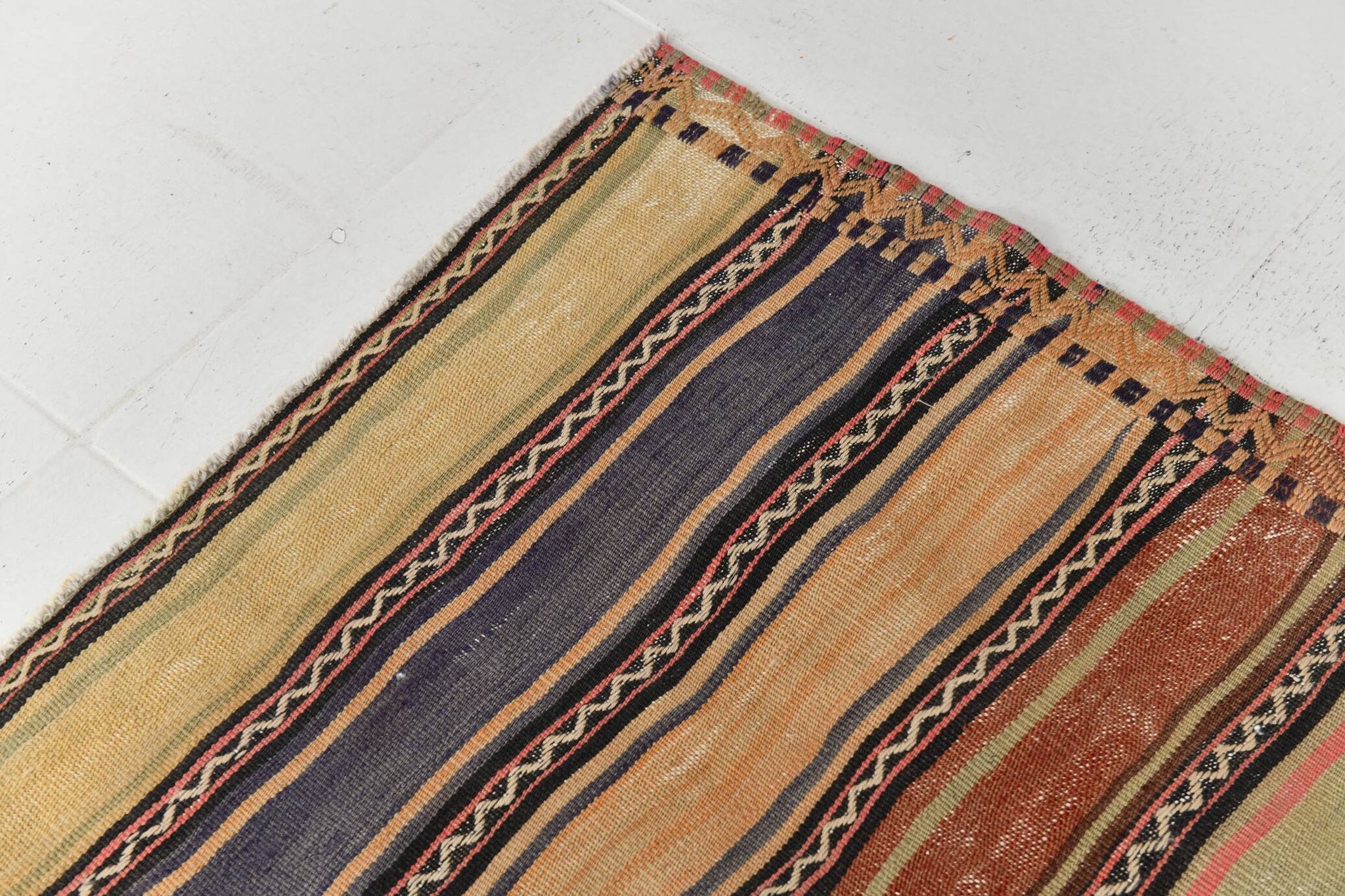 5x9 Kilim Colorful Striped Wool Kilim Rug, 152x271Cm