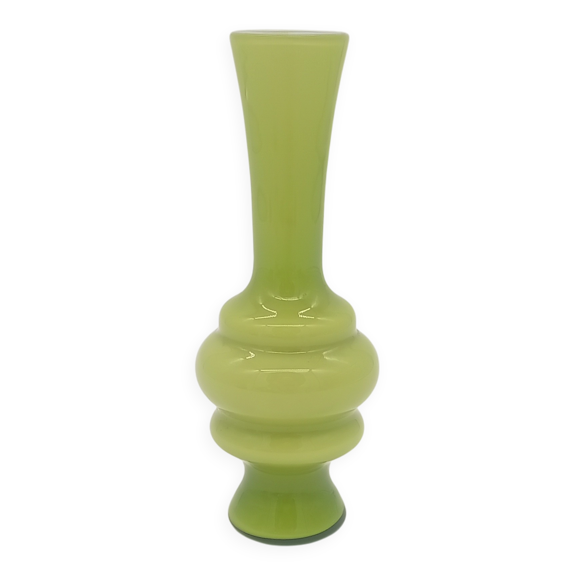 Green Ribbed Hooped Opaline Glass Vintage Space Age Vase 70s 80s Murano