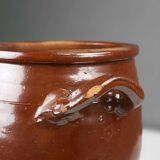 Grand pot en céramique brune émaillée, Belgique, années 1800.