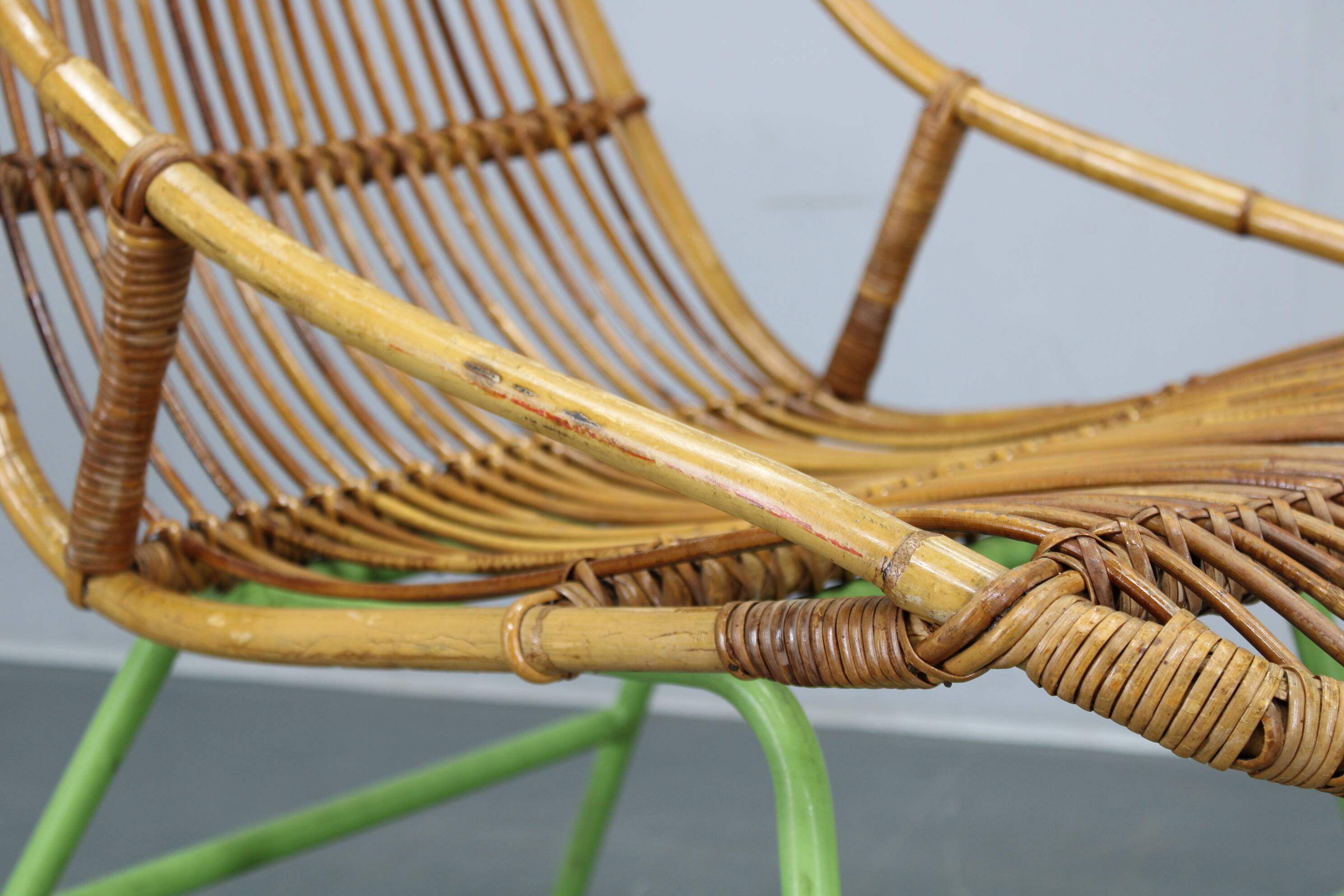 Rare pair of Alan Fuchs for ULUV rattan lounge chairs, Czechoslovakia, 1960s