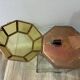 Vintage Octagonal Copper Amber Glass Flush Ceiling Lamp 1960s-70s