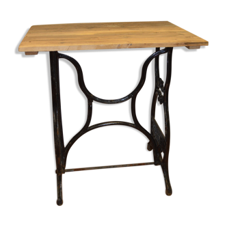 Old cast iron industrial console table and oak top