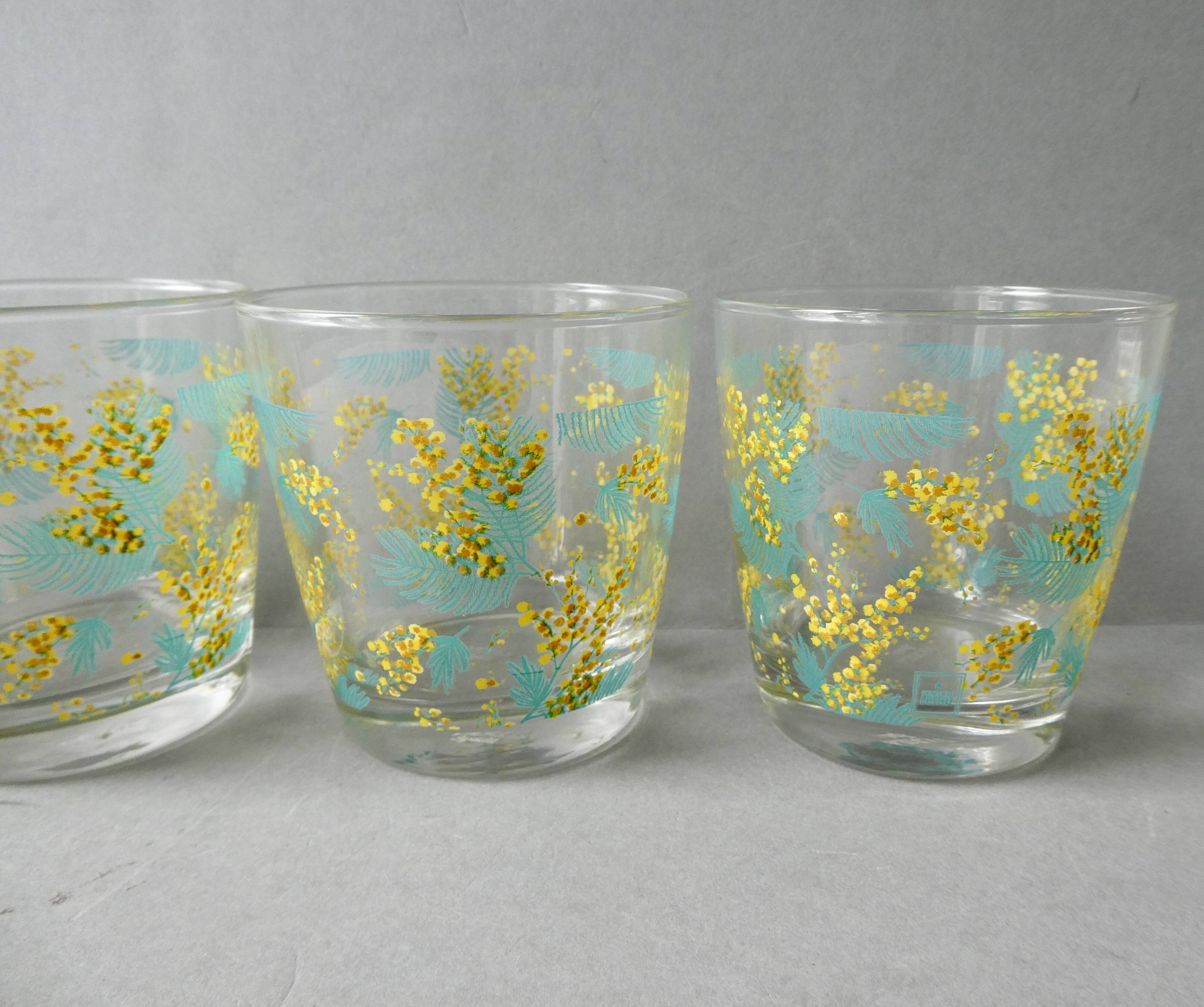 4 Geneviève Lethu glasses, mimosa decor